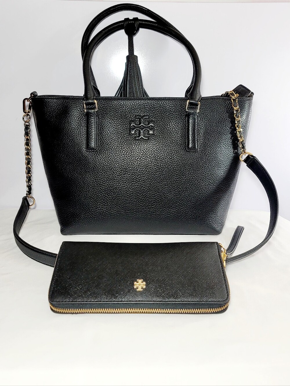 Tory Burch Thea Convertable Leather Tote with removable leather strap.